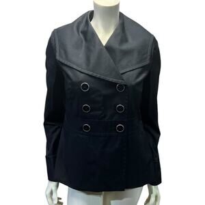 Laura Scott Classic Black Double Breasted Peacoat Jacket Small Military Style